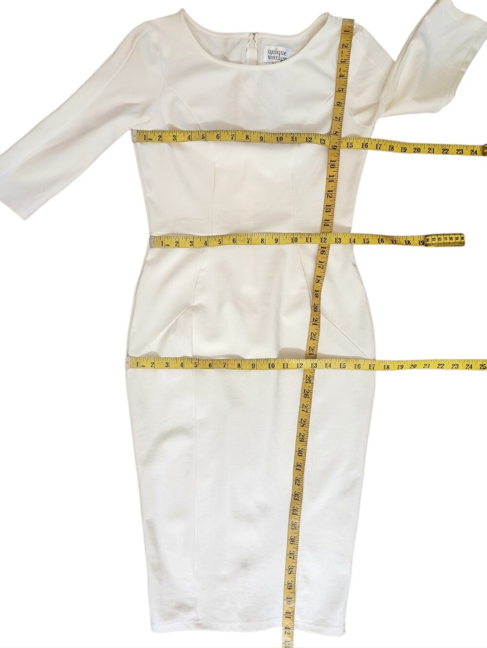 UNIQUE VINTAGE Ivory Princess Seam Pencil Dress - Size M - Picture 13 of 16